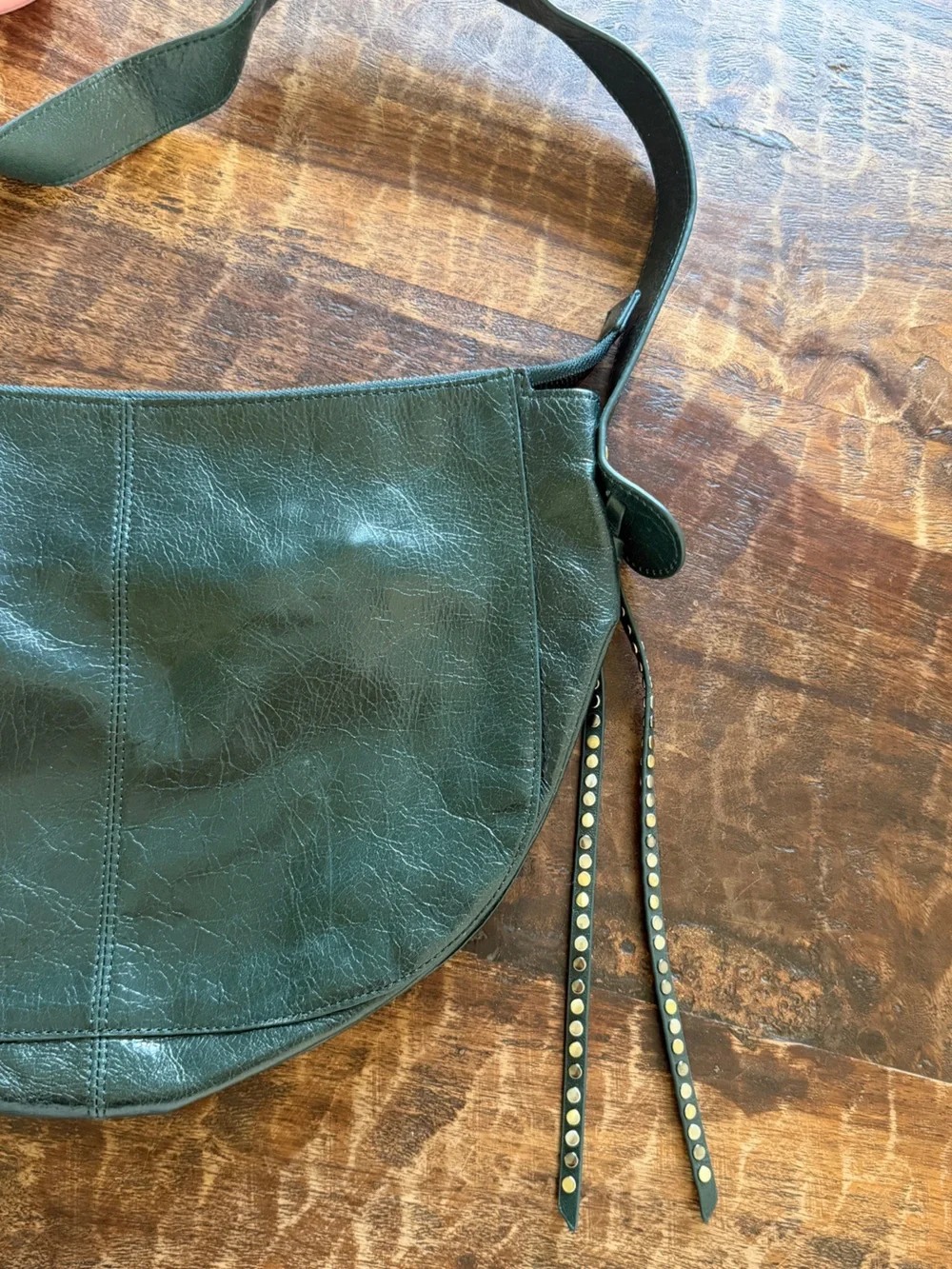 Hobo Dark Green Crinkle Leather Shoulder Bag